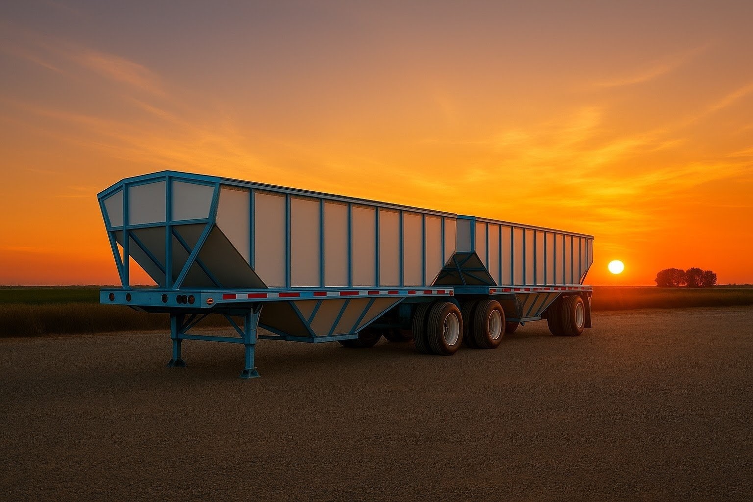 Hopper trailers at sunset